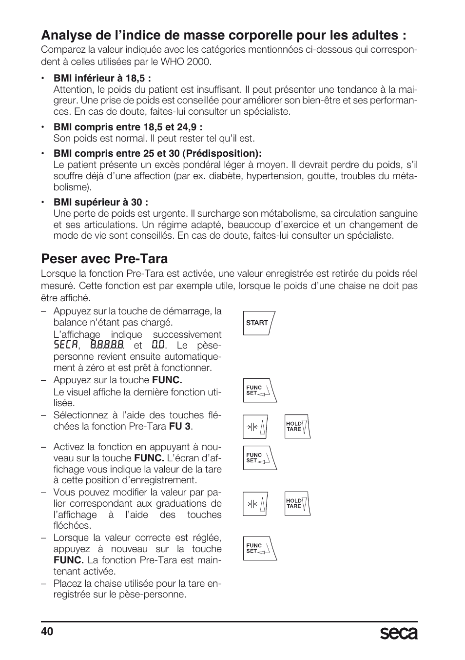 Peser avec pre-tara | Seca 635 User Manual | Page 40 / 188