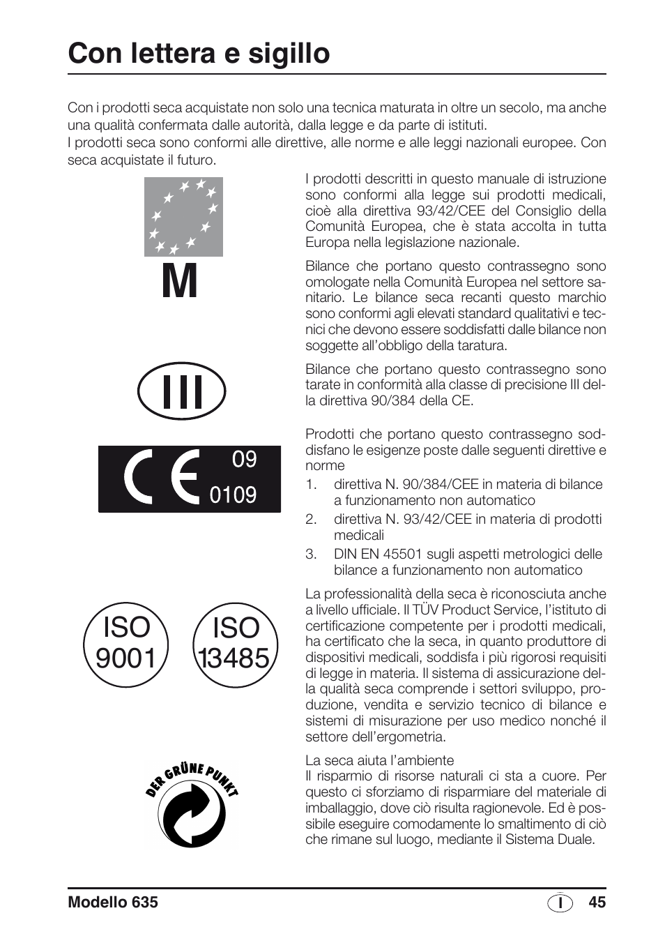 Italiano, Con lettera e sigillo | Seca 635 User Manual | Page 45 / 188