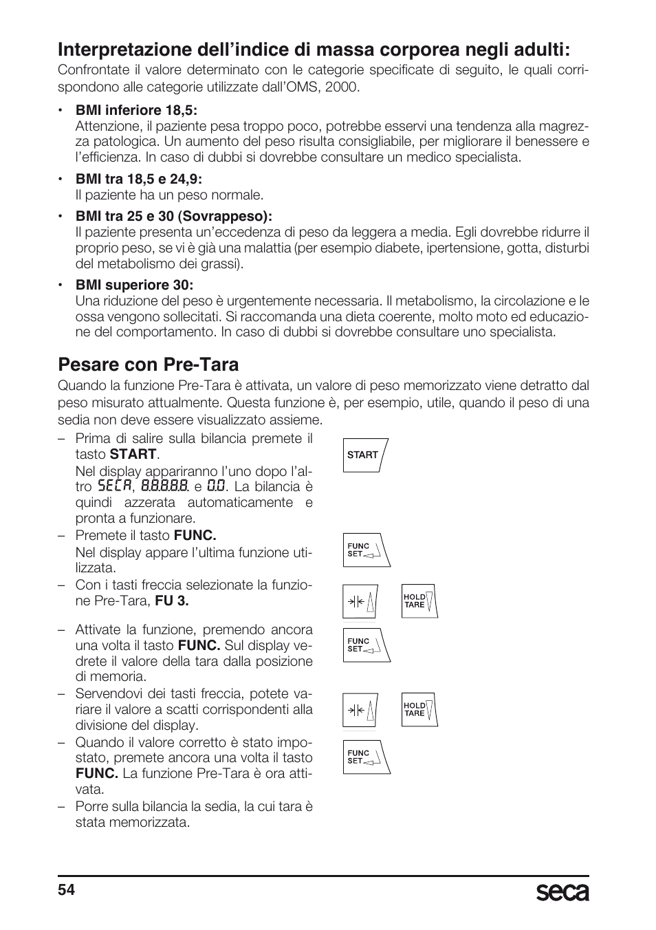 Pesare con pre-tara | Seca 635 User Manual | Page 54 / 188