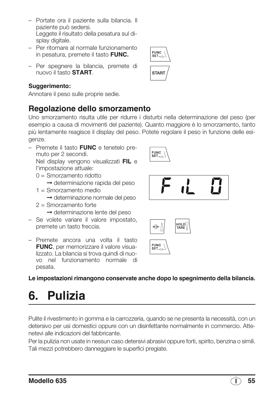 Regolazione dello smorzamento, Pulizia | Seca 635 User Manual | Page 55 / 188