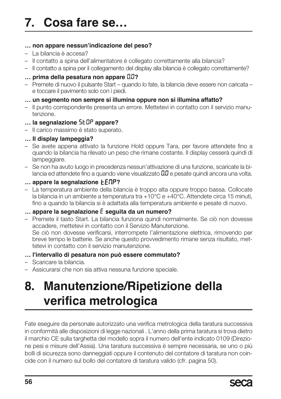 Cosa fare se | Seca 635 User Manual | Page 56 / 188