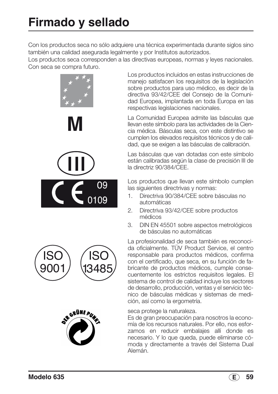 Español, Firmado y sellado | Seca 635 User Manual | Page 59 / 188