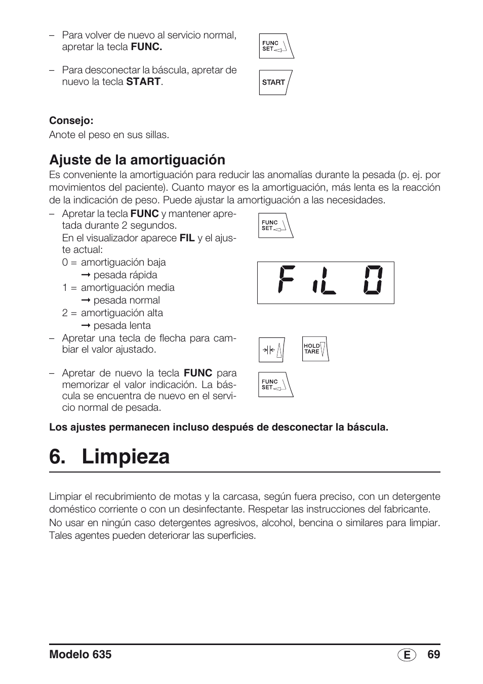 Ajuste de la amortiguación, Limpieza | Seca 635 User Manual | Page 69 / 188