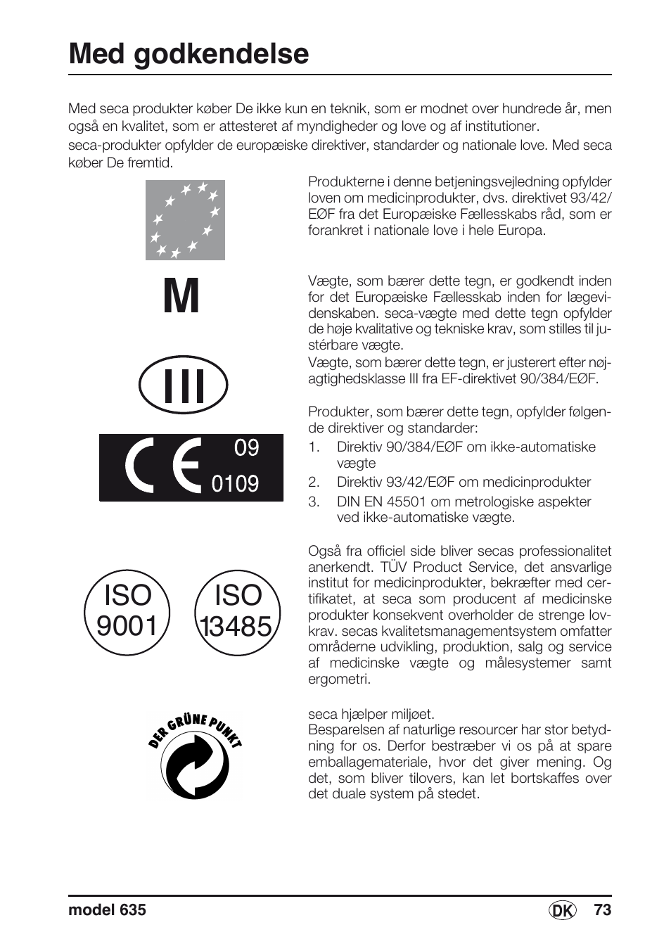 Dansk, Med godkendelse | Seca 635 User Manual | Page 73 / 188