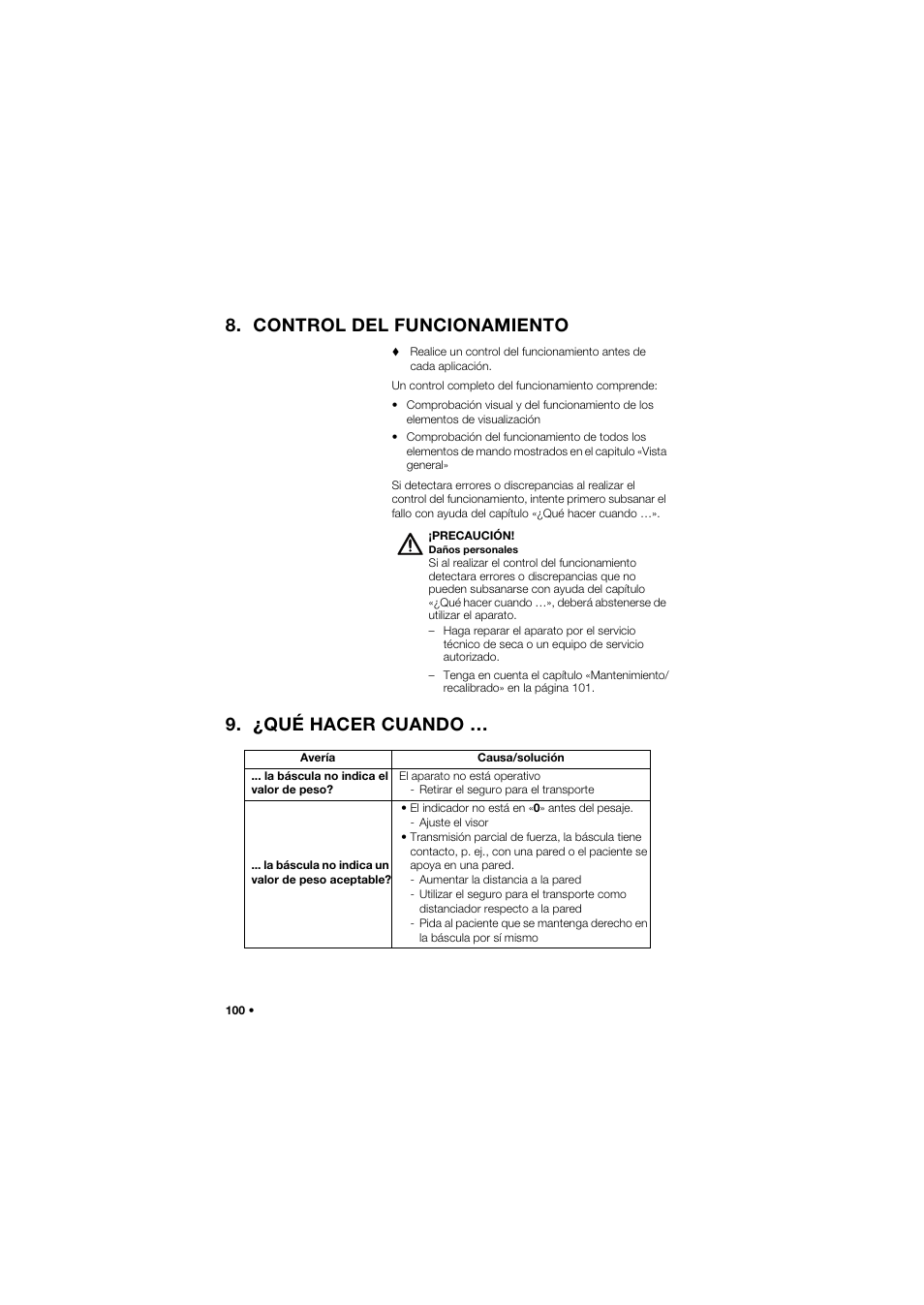Control del funcionamiento, ¿qué hacer cuando | Seca 762 User Manual | Page 100 / 155