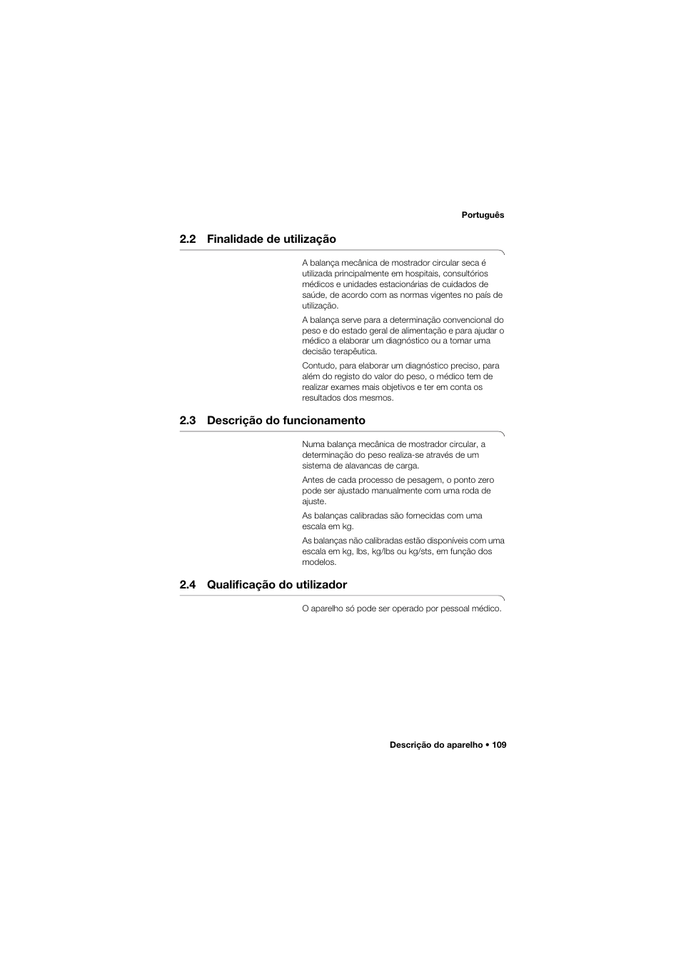 2 finalidade de utilização, 3 descrição do funcionamento, 4 qualificação do utilizador | Seca 762 User Manual | Page 109 / 155