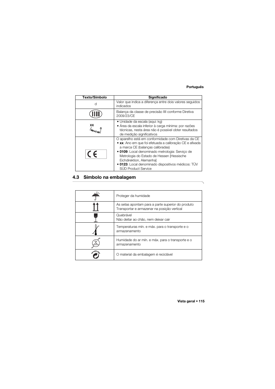 3 símbolo na embalagem | Seca 762 User Manual | Page 115 / 155