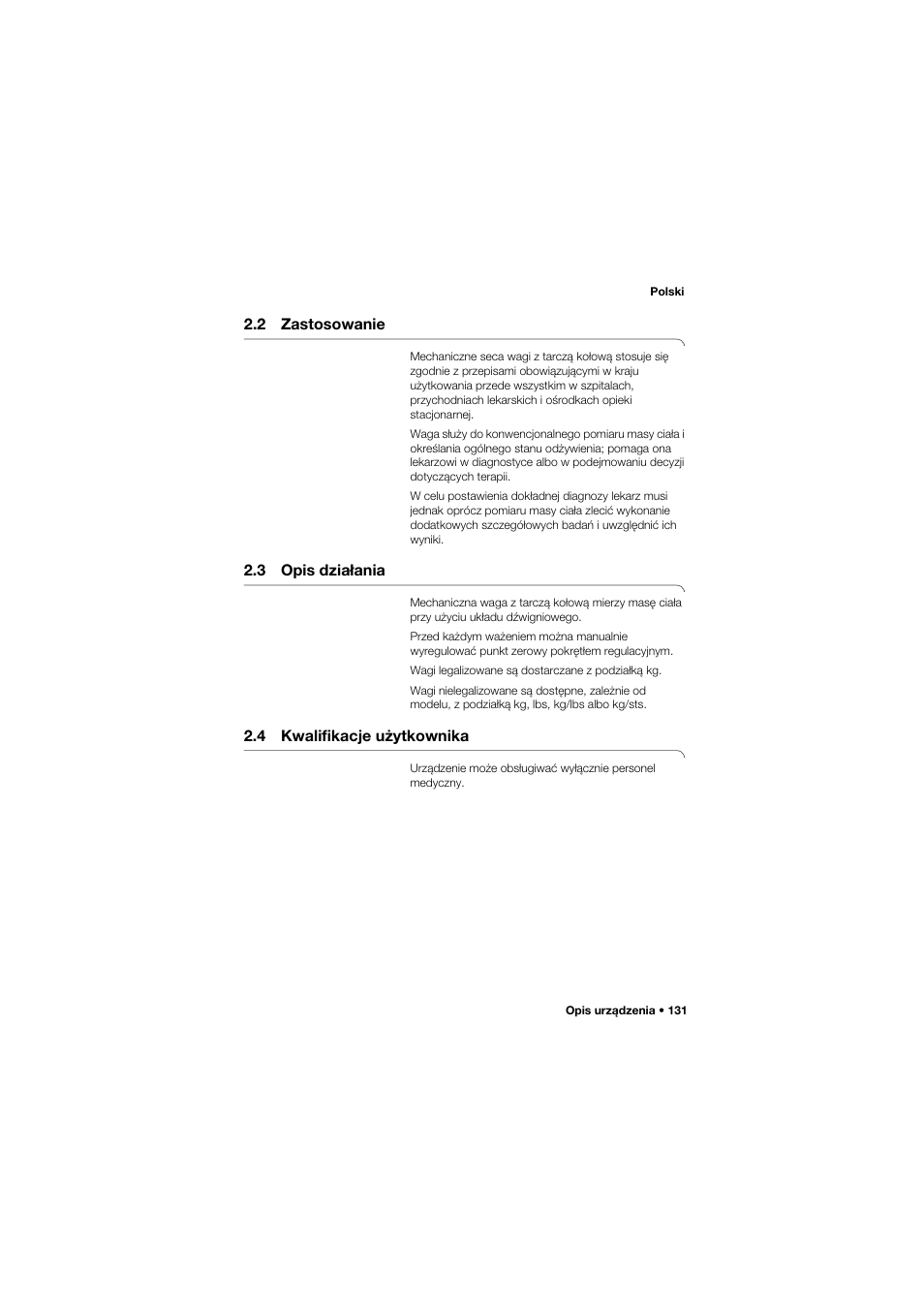 2 zastosowanie, 3 opis działania, 4 kwalifikacje użytkownika | Seca 762 User Manual | Page 131 / 155