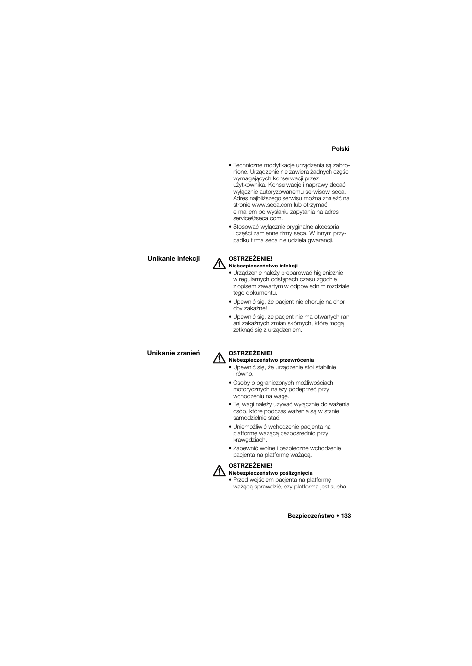 Unikanie infekcji, Unikanie zranień | Seca 762 User Manual | Page 133 / 155