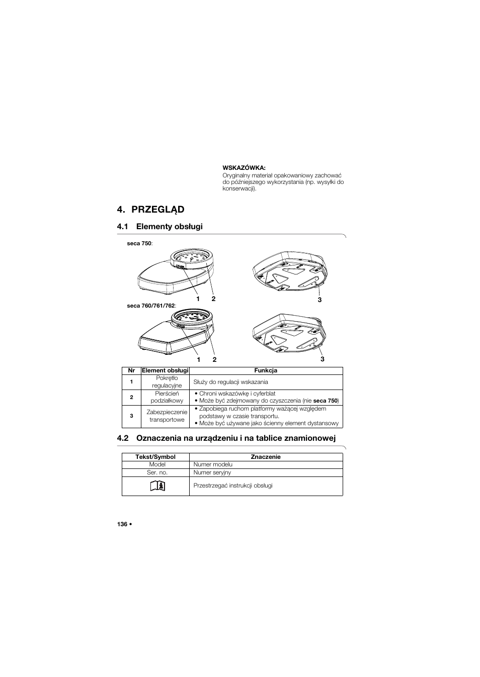 Przegląd, 1 elementy obsługi | Seca 762 User Manual | Page 136 / 155