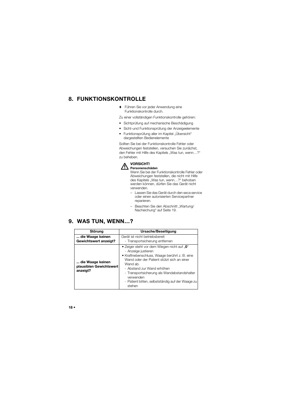 Funktionskontrolle, Was tun, wenn | Seca 762 User Manual | Page 18 / 155