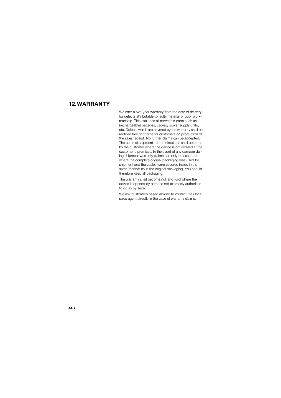 Warranty | Seca 762 User Manual | Page 44 / 155