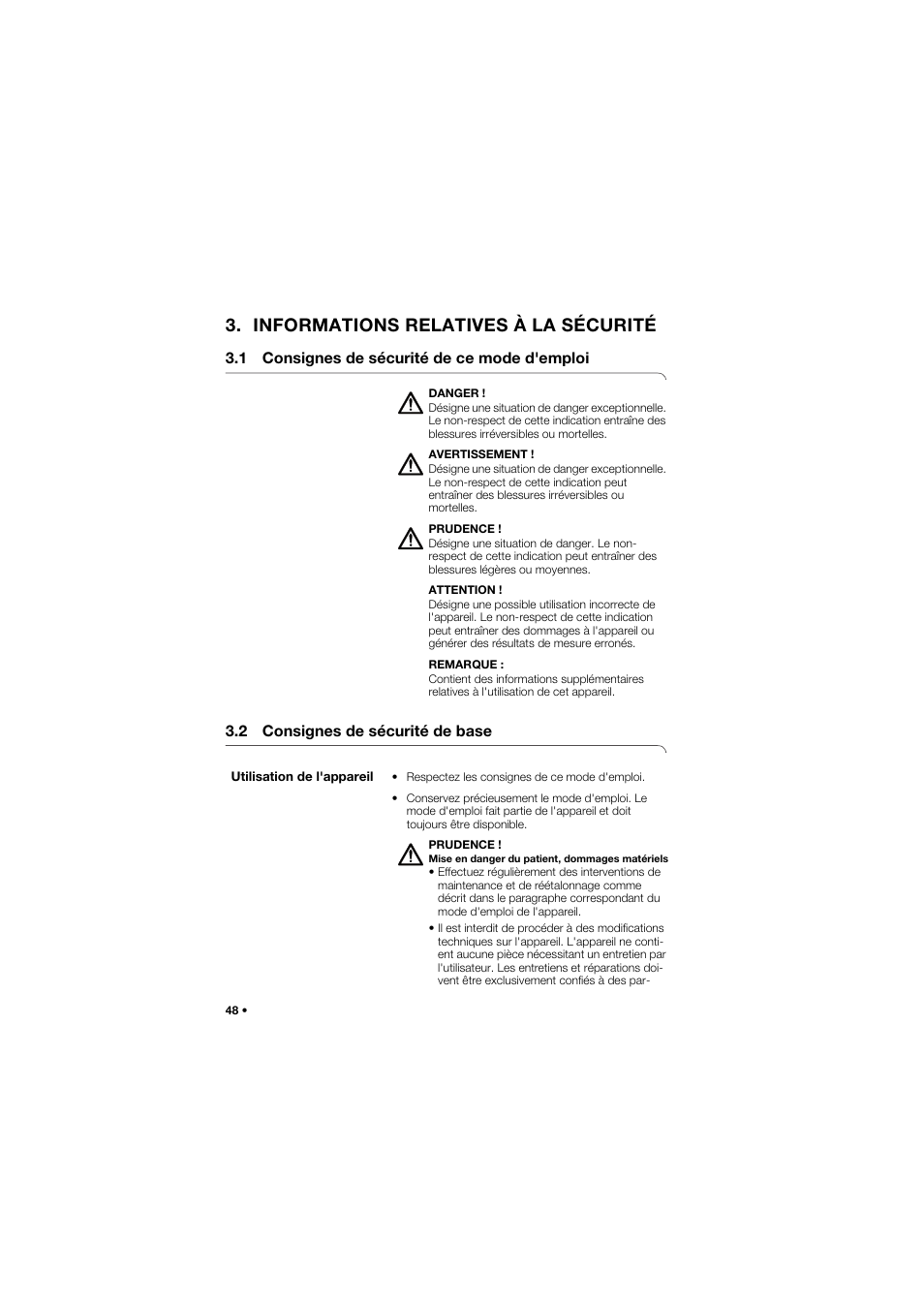 Informations relatives à la sécurité, 1 consignes de sécurité de ce mode d'emploi, 2 consignes de sécurité de base | Utilisation de l'appareil | Seca 762 User Manual | Page 48 / 155