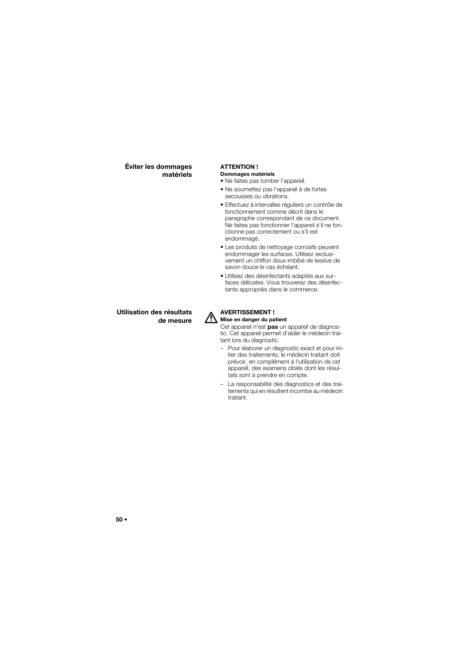 Éviter les dommages matériels, Utilisation des résultats de mesure | Seca 762 User Manual | Page 50 / 155