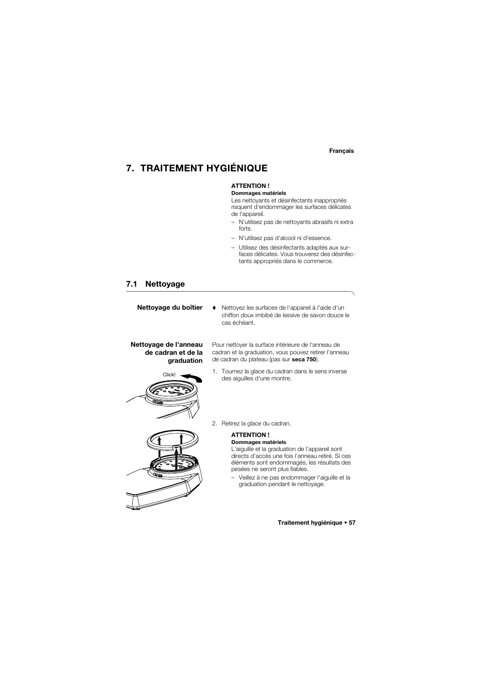 Traitement hygiénique, 1 nettoyage, Nettoyage du boîtier | Seca 762 User Manual | Page 57 / 155