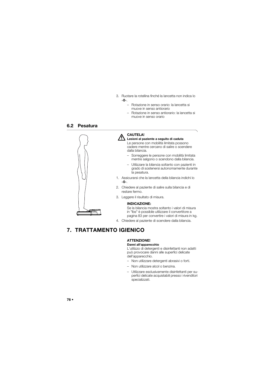 2 pesatura, Trattamento igienico | Seca 762 User Manual | Page 76 / 155