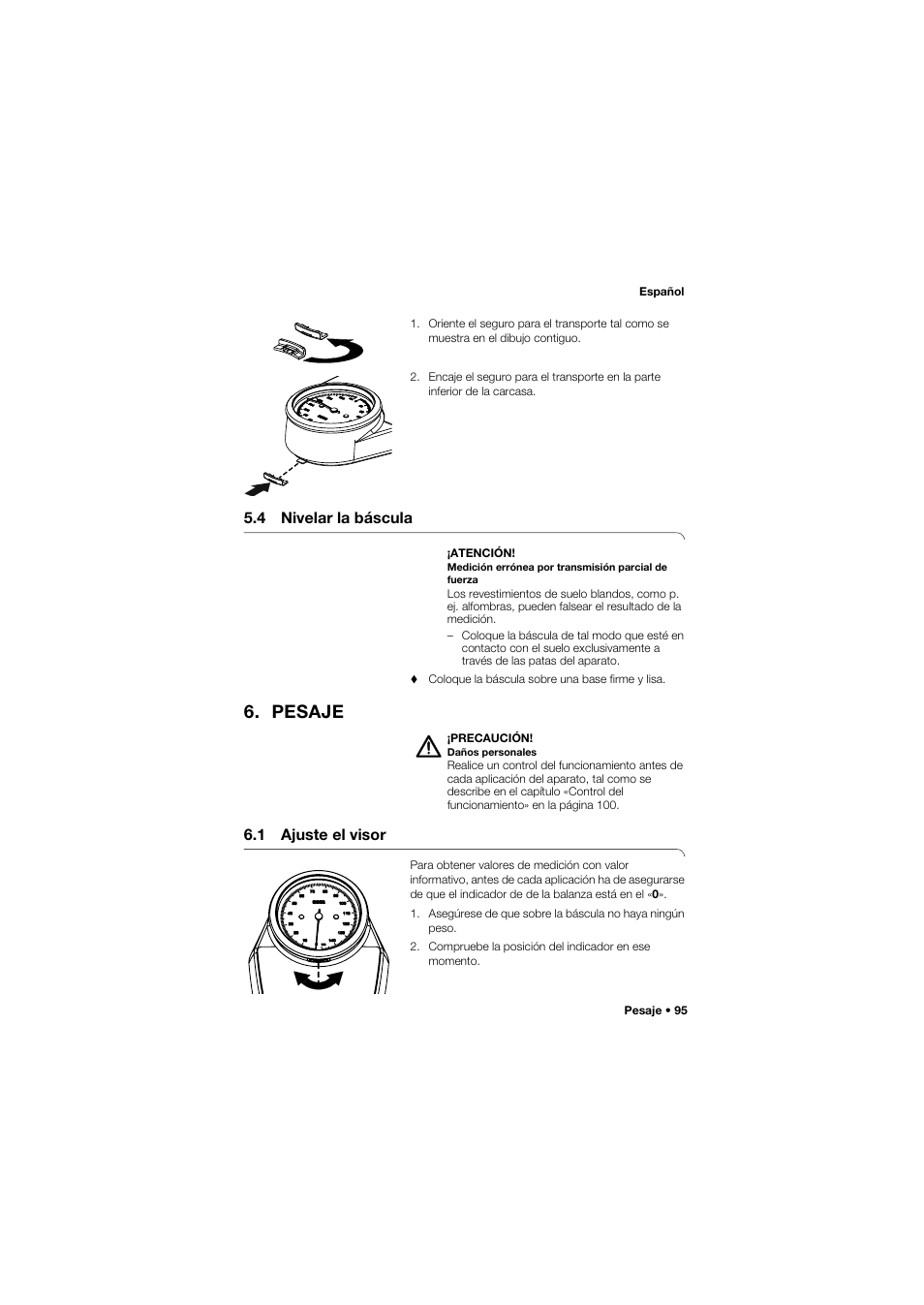 4 nivelar la báscula, Pesaje, 1 ajuste el visor | Seca 762 User Manual | Page 95 / 155