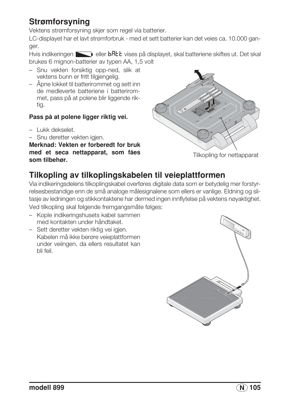 Strømforsyning, Strømforsyning“ på side 105) | Seca 899 User Manual | Page 105 / 188
