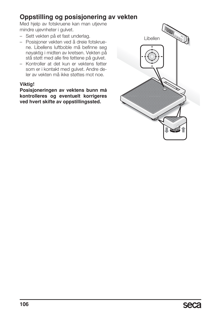 Oppstilling og posisjonering av vekten | Seca 899 User Manual | Page 106 / 188