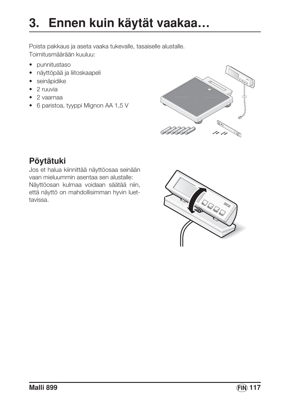 Ennen kuin käytät vaakaa, Pöytätuki | Seca 899 User Manual | Page 117 / 188