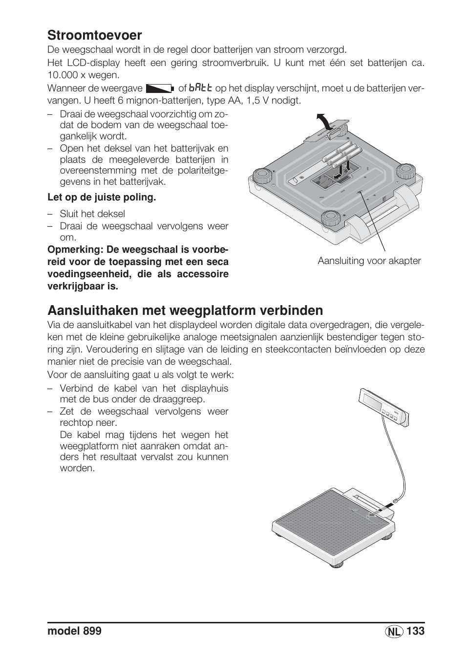 Stroomtoevoer, Aansluithaken met weegplatform verbinden | Seca 899 User Manual | Page 133 / 188