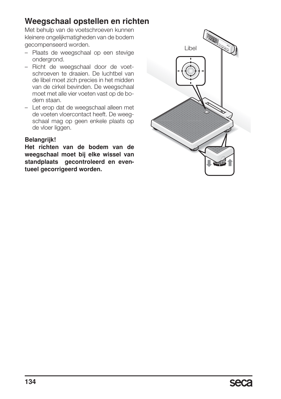 Weegschaal opstellen en richten | Seca 899 User Manual | Page 134 / 188