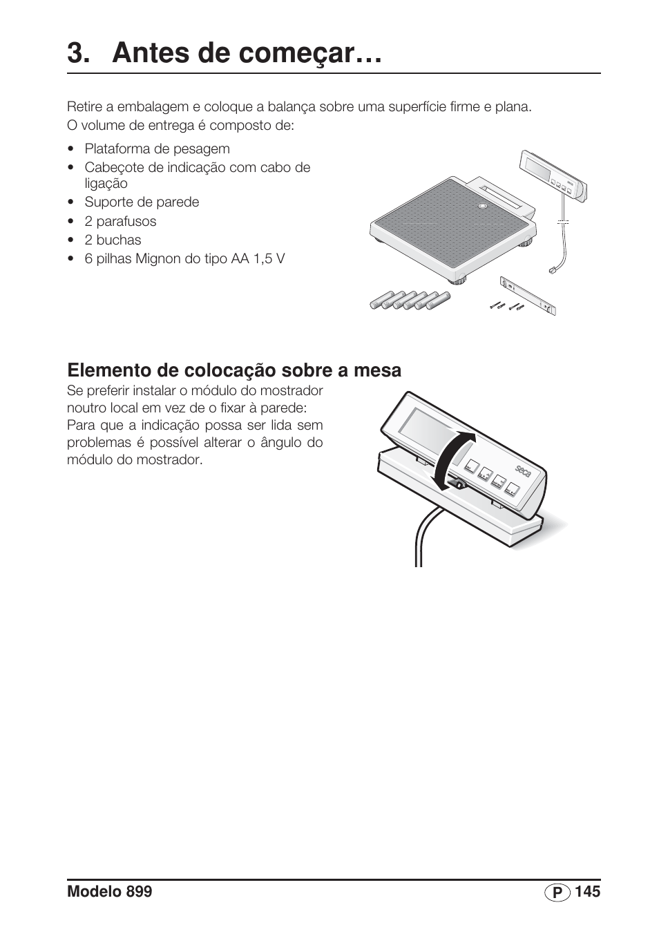 Antes de começar, Elemento de colocação sobre a mesa | Seca 899 User Manual | Page 145 / 188