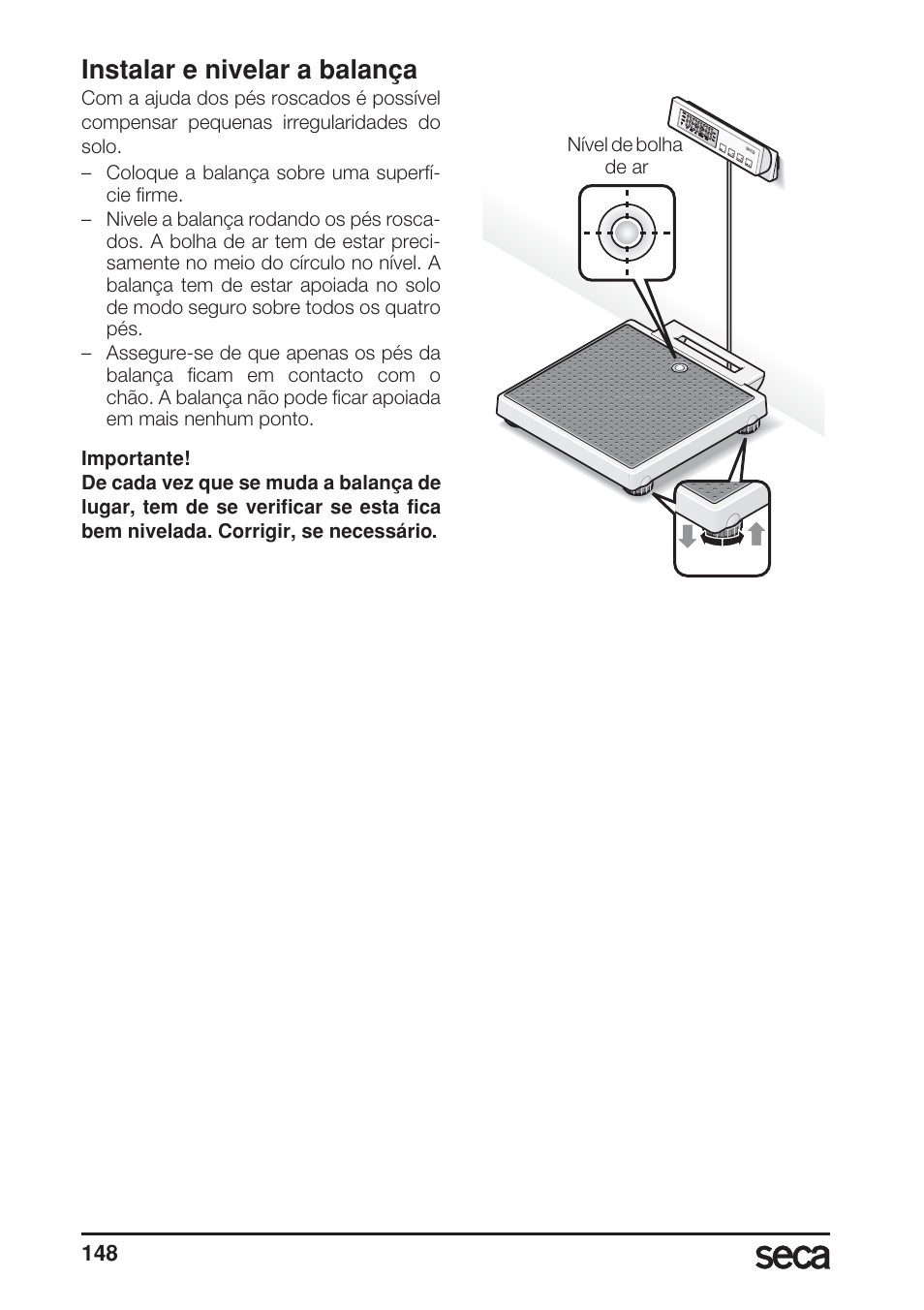 Instalar e nivelar a balança | Seca 899 User Manual | Page 148 / 188