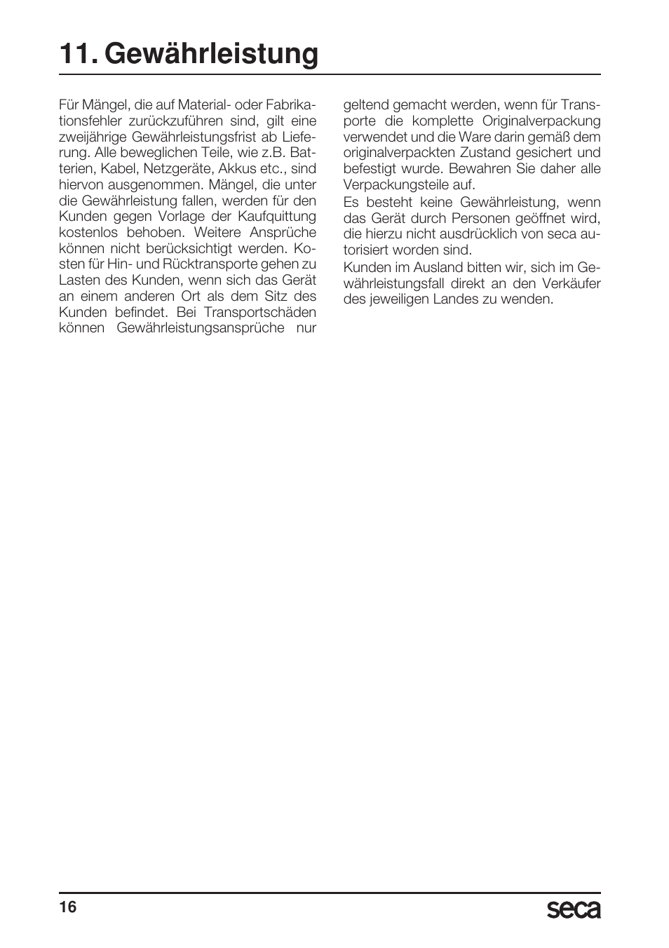 Gewährleistung | Seca 899 User Manual | Page 16 / 188