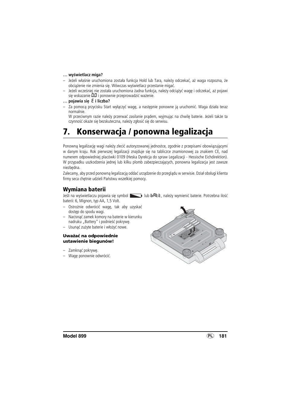 Konserwacja / ponowna legalizacja, Wymiana baterii, Patrz „konserwacja / ponowna | Legalizacja” na stronie 181) | Seca 899 User Manual | Page 181 / 188