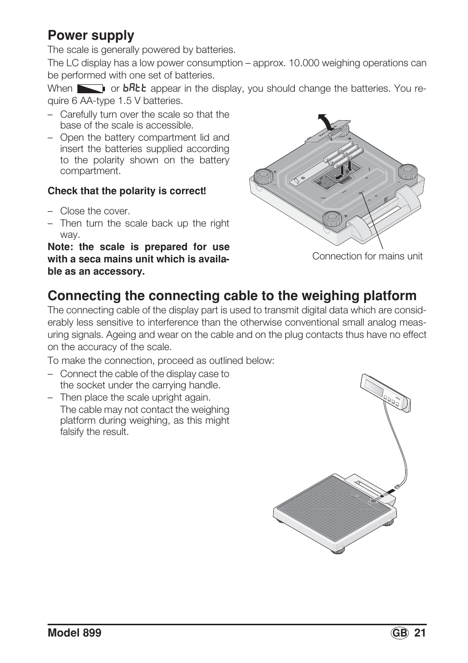 Power supply, He „power supply“ auf seite 21) | Seca 899 User Manual | Page 21 / 188
