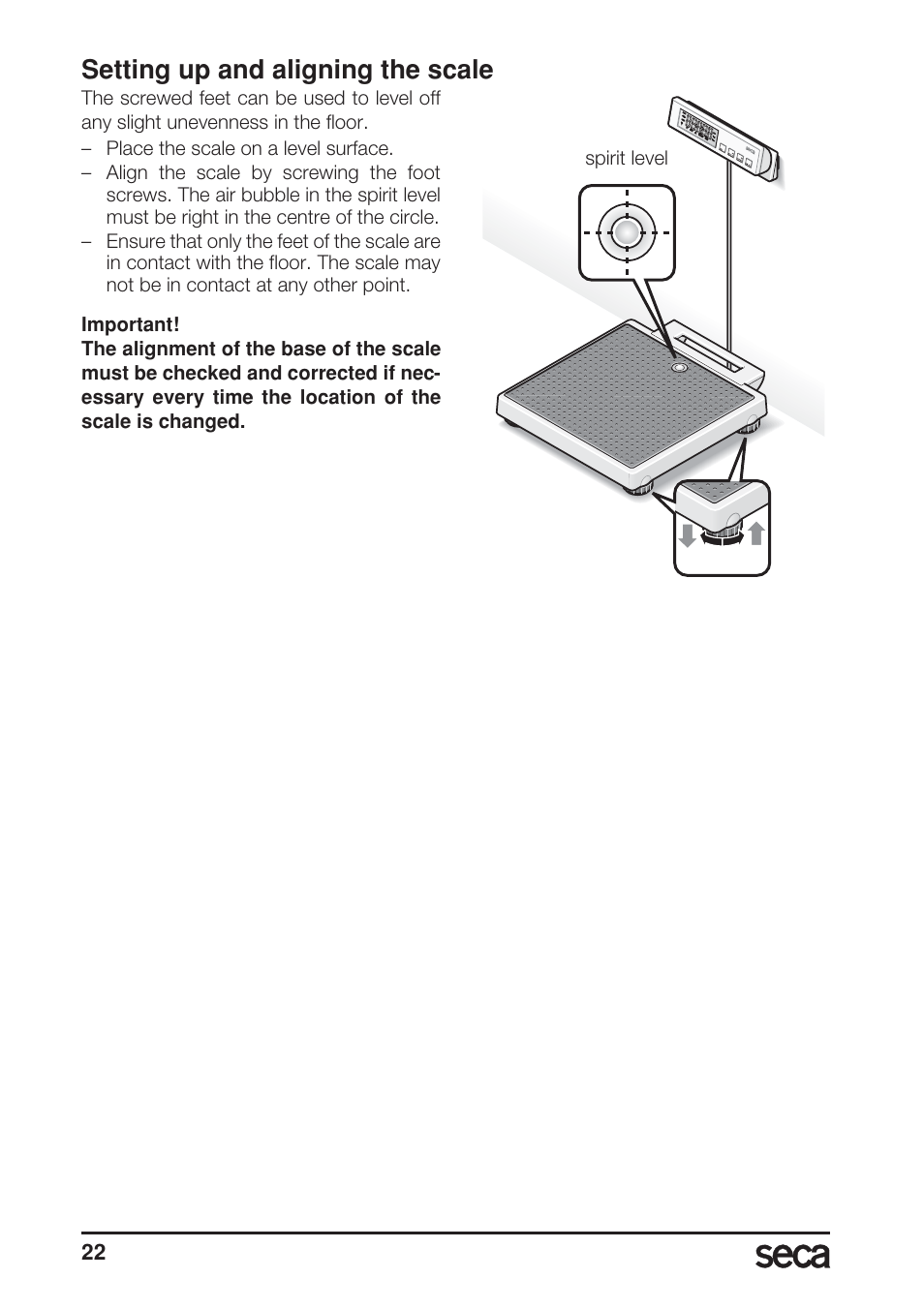 Setting up and aligning the scale | Seca 899 User Manual | Page 22 / 188