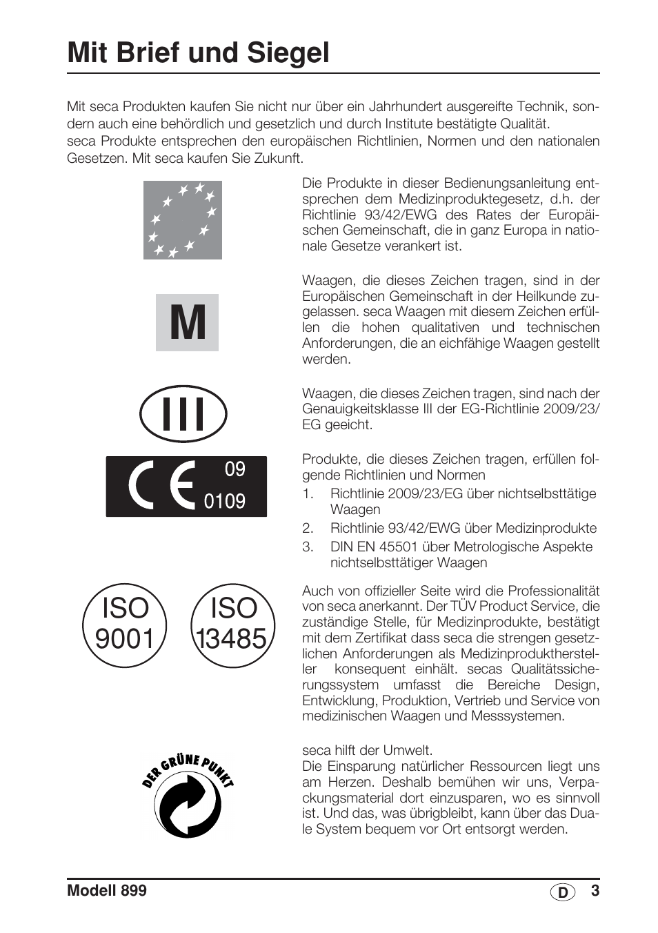 Deutsch, Mit brief und siegel | Seca 899 User Manual | Page 3 / 188