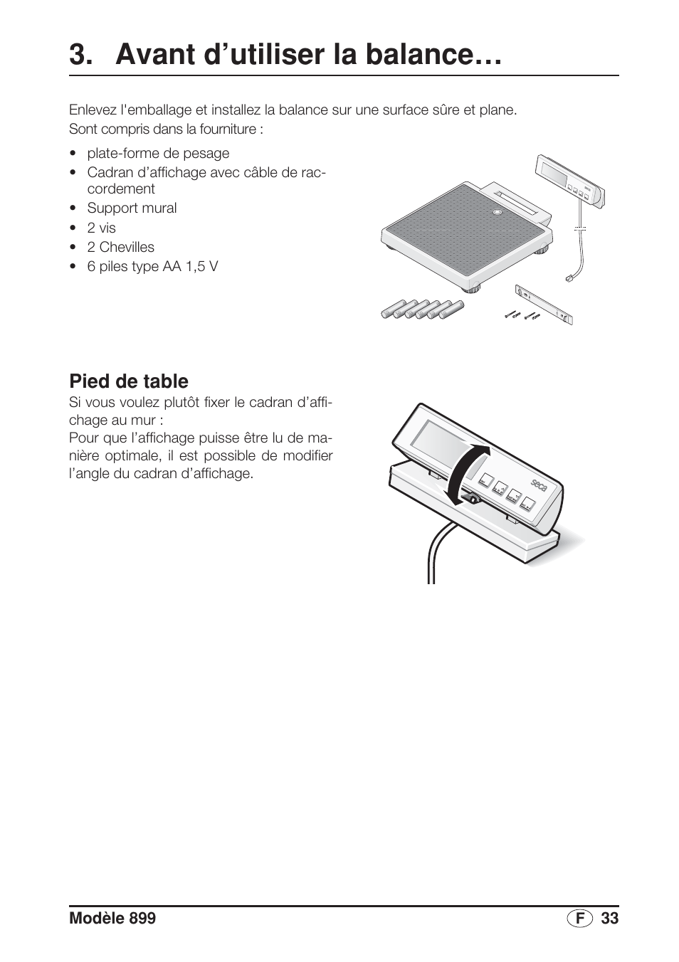 Avant d’utiliser la balance, Pied de table | Seca 899 User Manual | Page 33 / 188