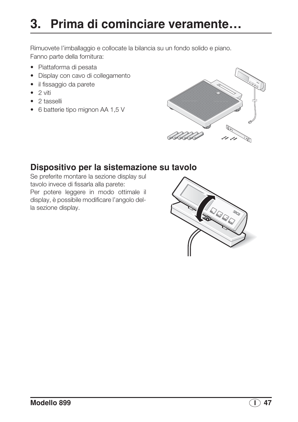 Prima di cominciare veramente, Dispositivo per la sistemazione su tavolo | Seca 899 User Manual | Page 47 / 188