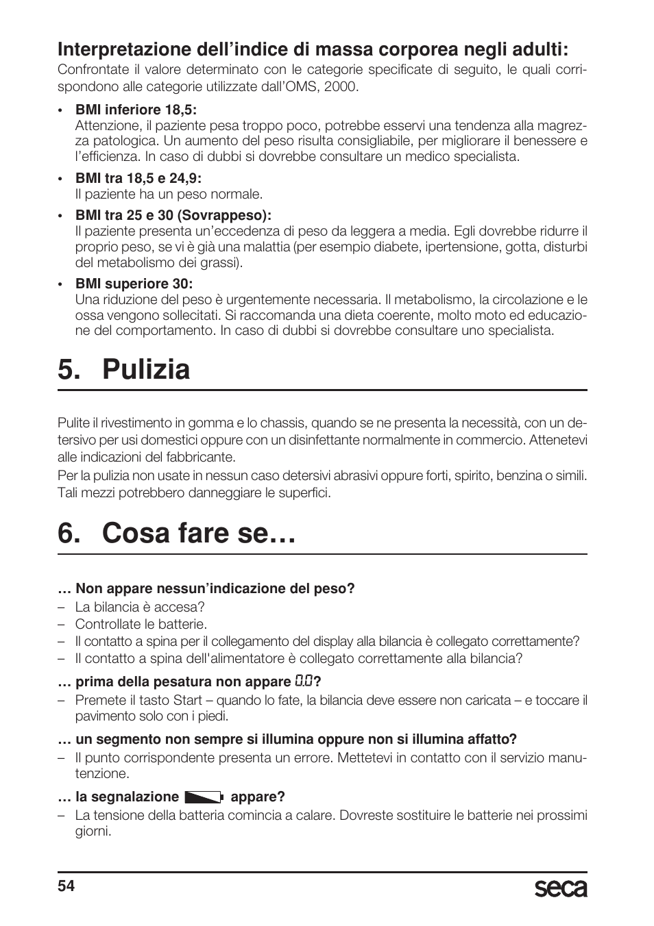 Pulizia, Cosa fare se | Seca 899 User Manual | Page 54 / 188