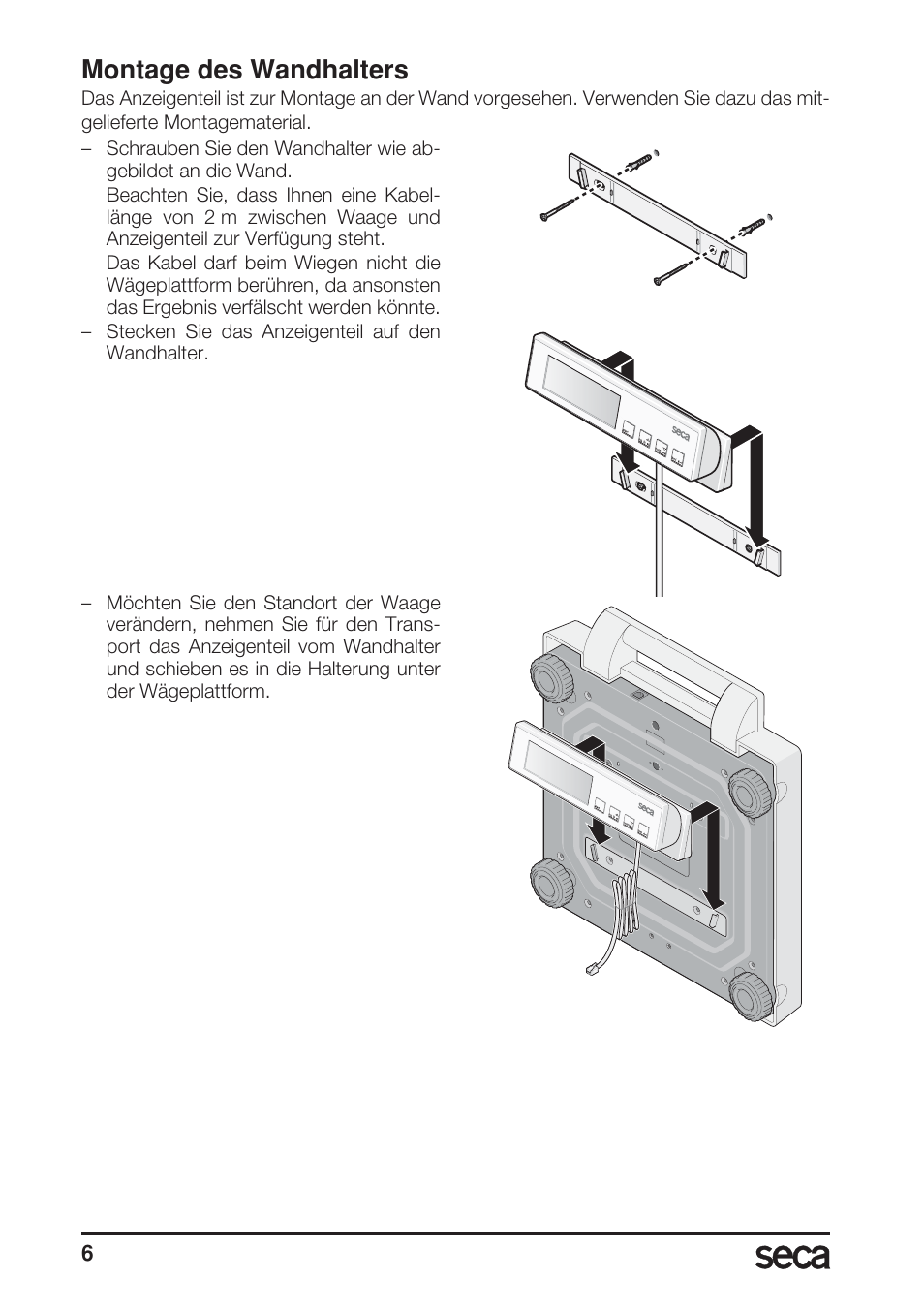Montage des wandhalters | Seca 899 User Manual | Page 6 / 188