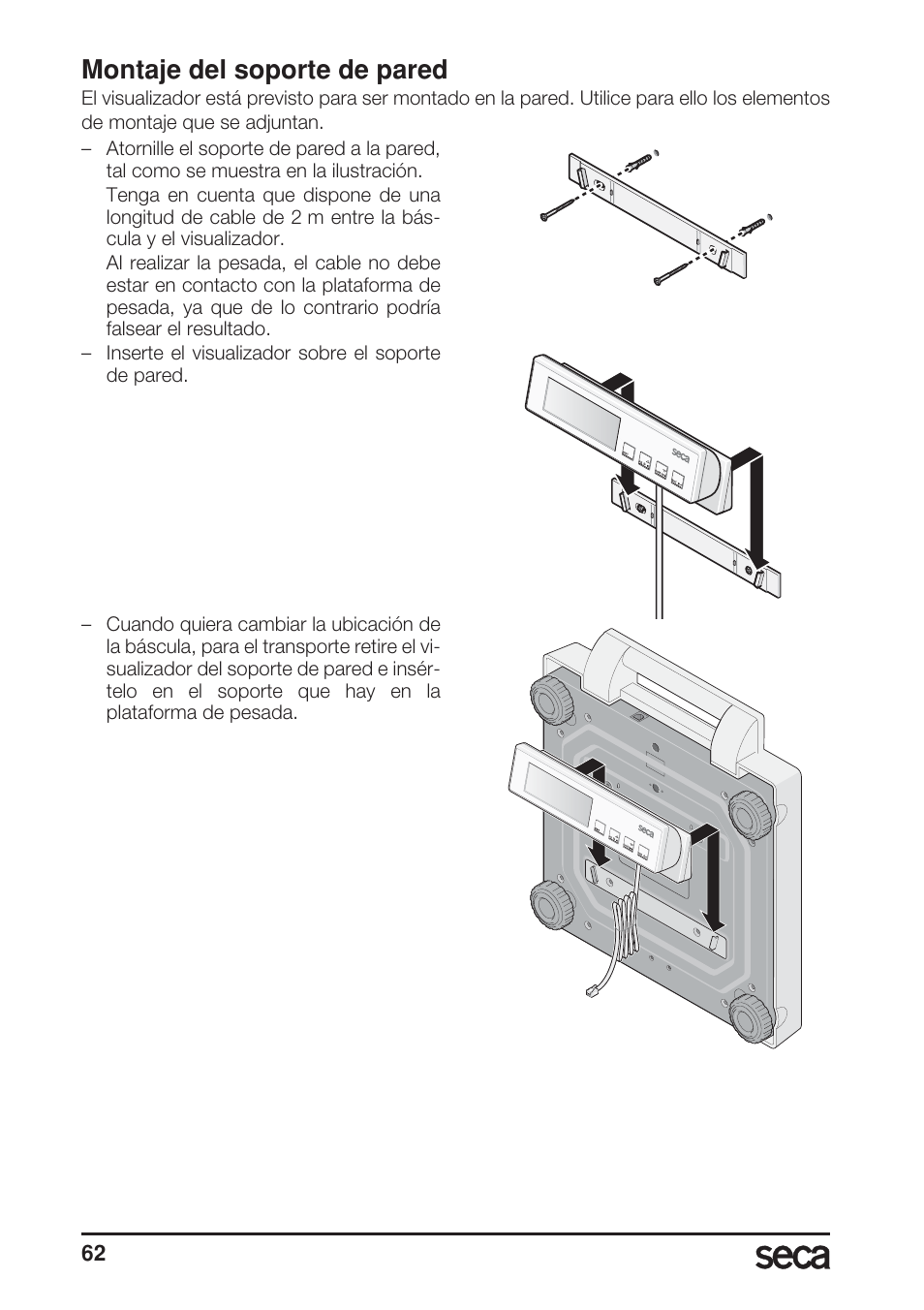 Montaje del soporte de pared | Seca 899 User Manual | Page 62 / 188