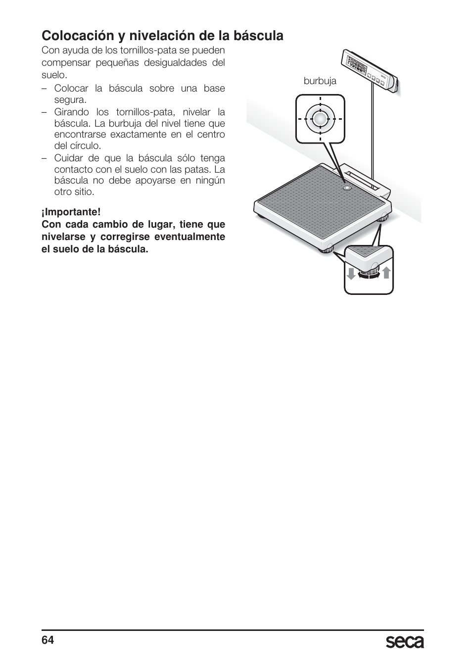 Colocación y nivelación de la báscula | Seca 899 User Manual | Page 64 / 188