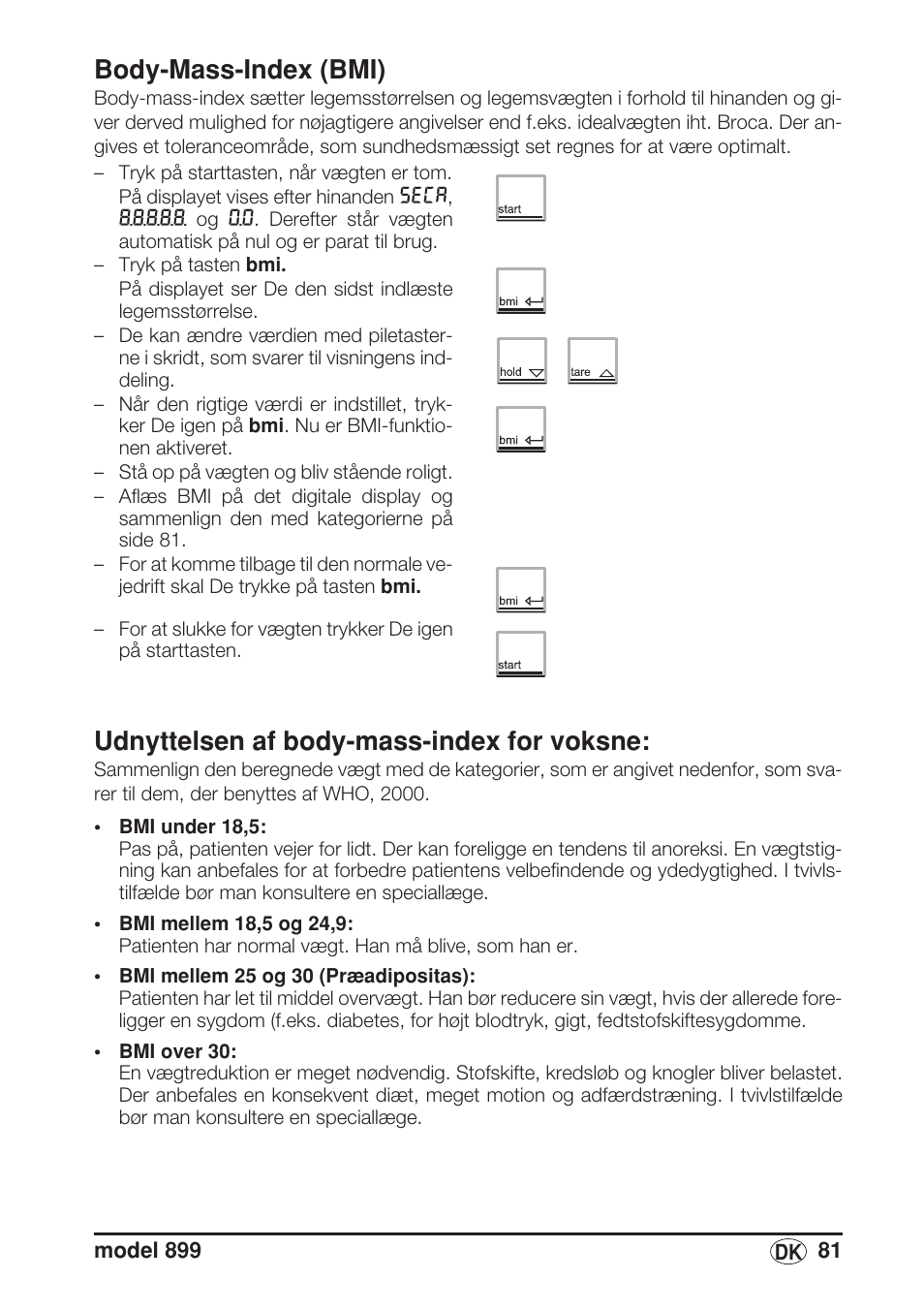 Body-mass-index (bmi), Udnyttelsen af body-mass-index for voksne | Seca 899 User Manual | Page 81 / 188