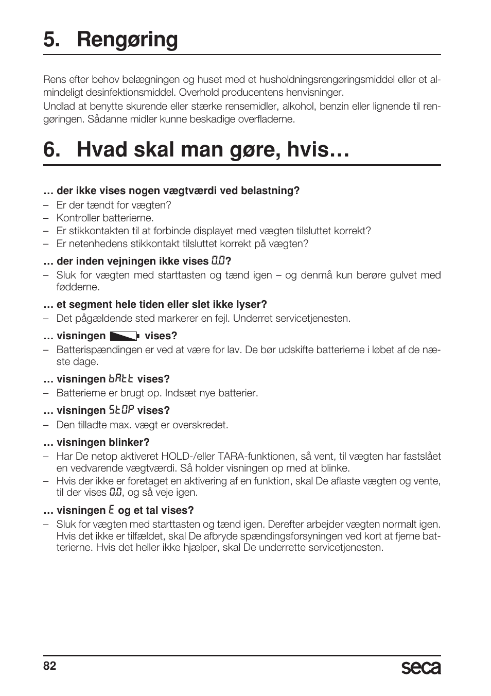 Rengøring, Hvad skal man gøre, hvis | Seca 899 User Manual | Page 82 / 188