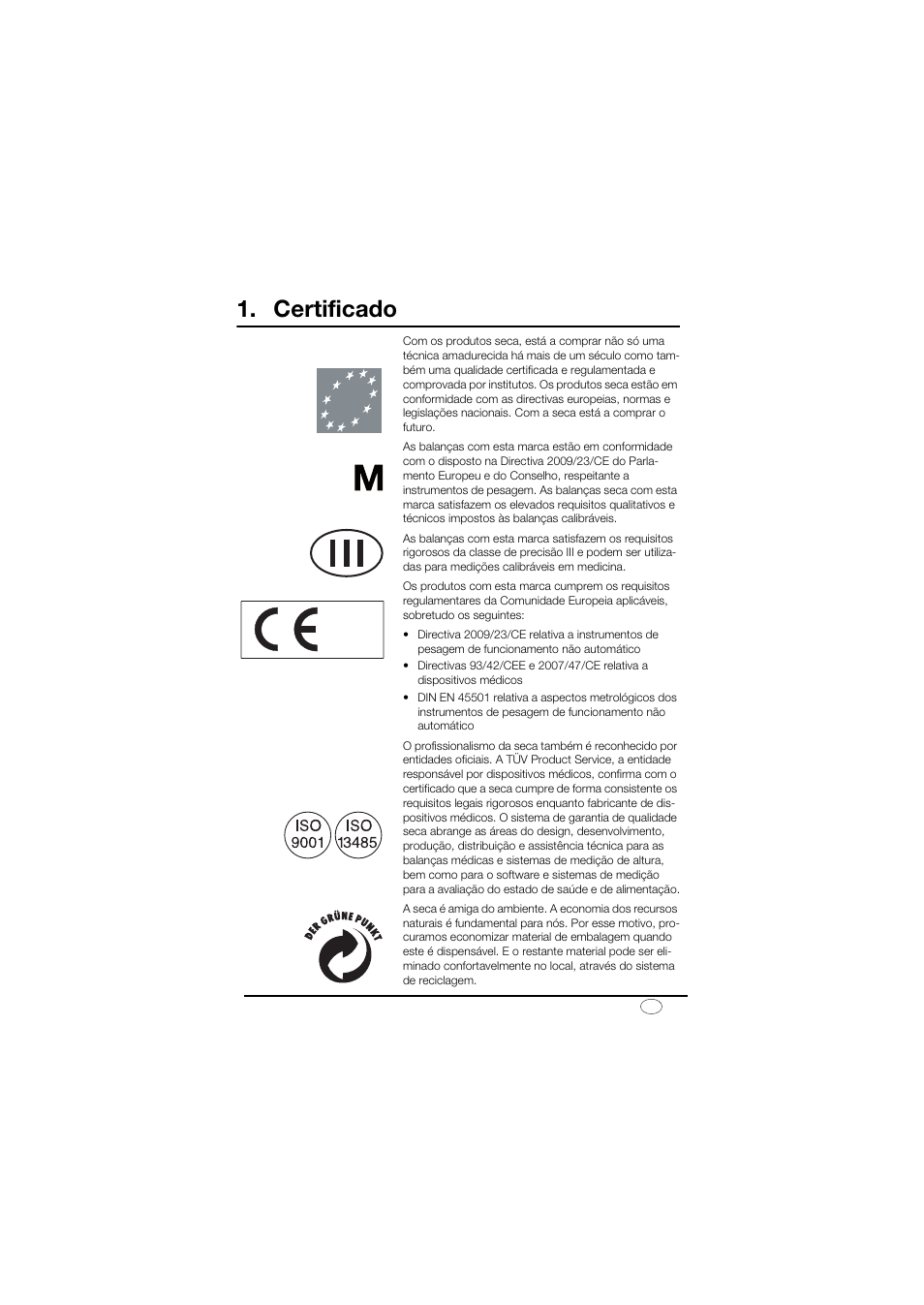 Português, Certificado | Seca 878 User Manual | Page 103 / 139