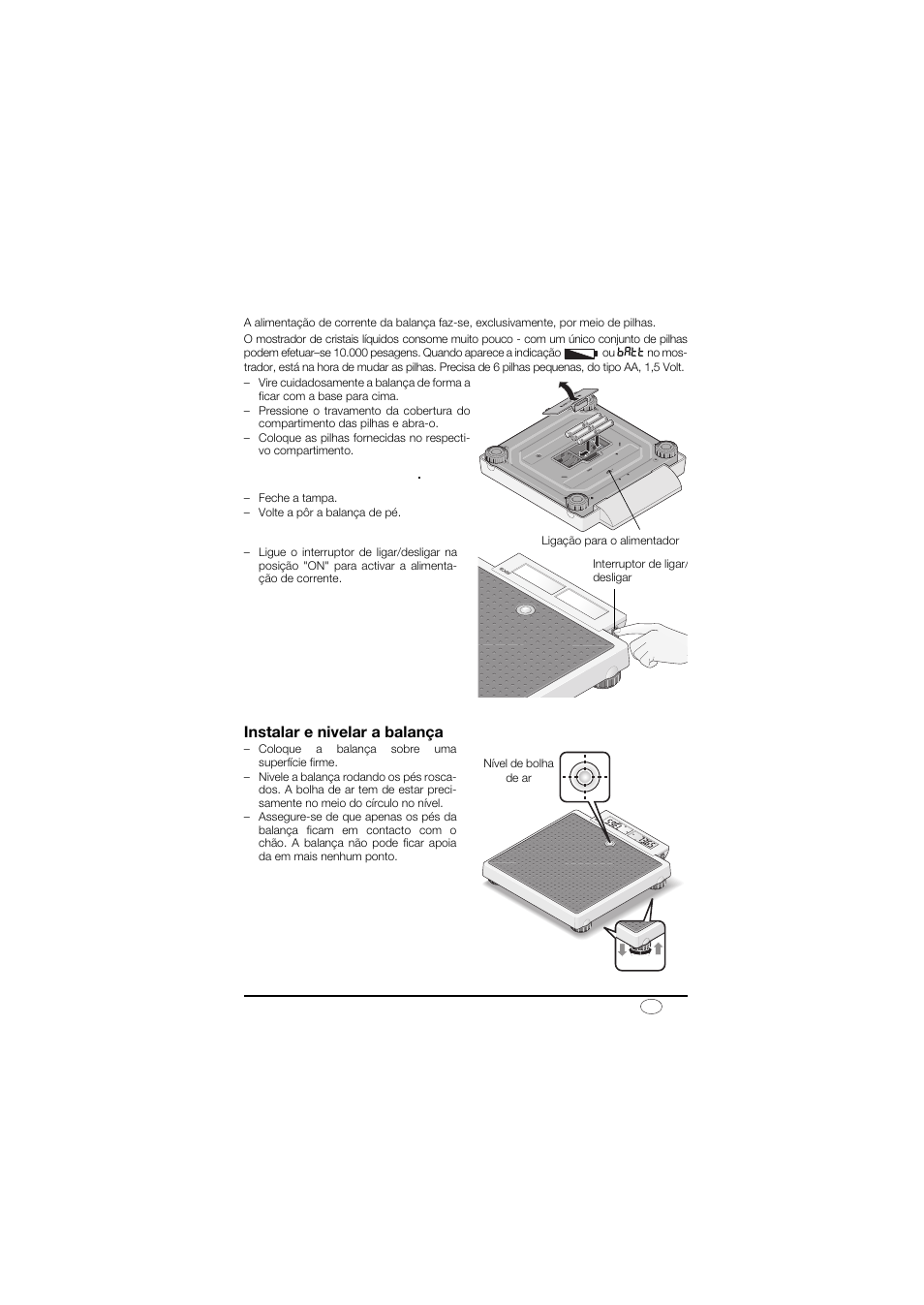 Alimentação de corrente, Instalar e nivelar a balança | Seca 878 User Manual | Page 105 / 139