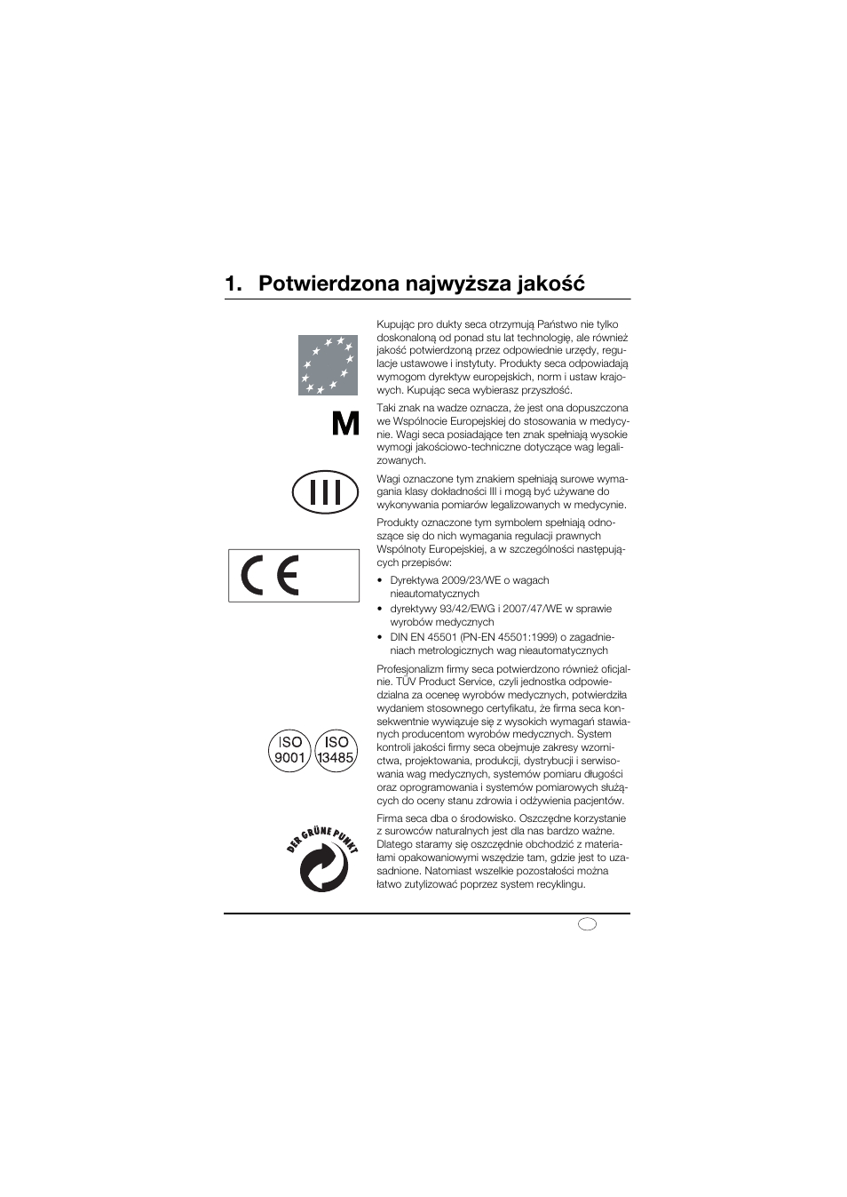 Polski, Potwierdzona najwyższa jakość | Seca 878 User Manual | Page 125 / 139