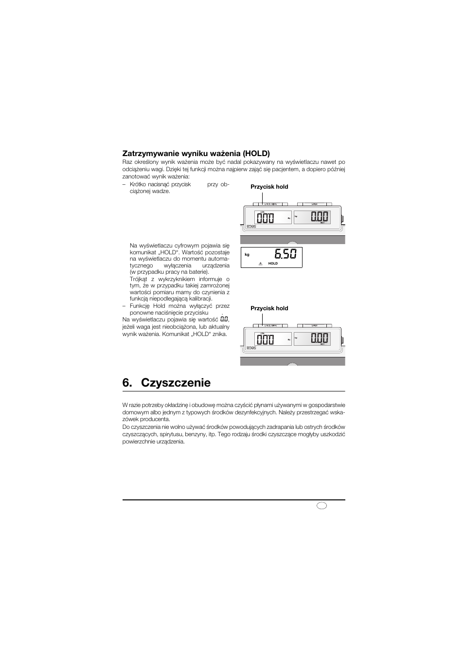 Zatrzymywanie wyniku ważenia (hold), Czyszczenie | Seca 878 User Manual | Page 131 / 139