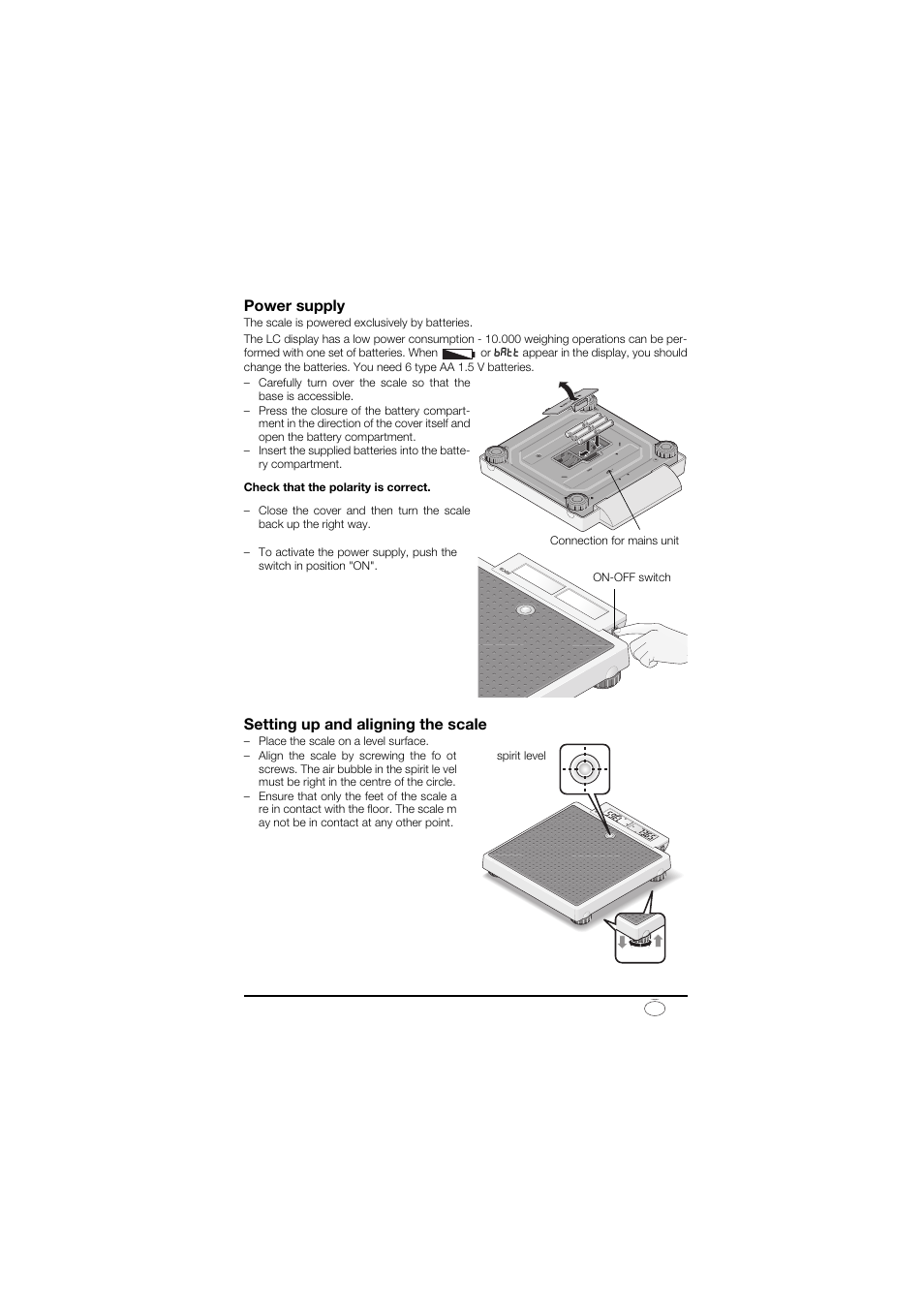 Power supply, Setting up and aligning the scale | Seca 878 User Manual | Page 15 / 139