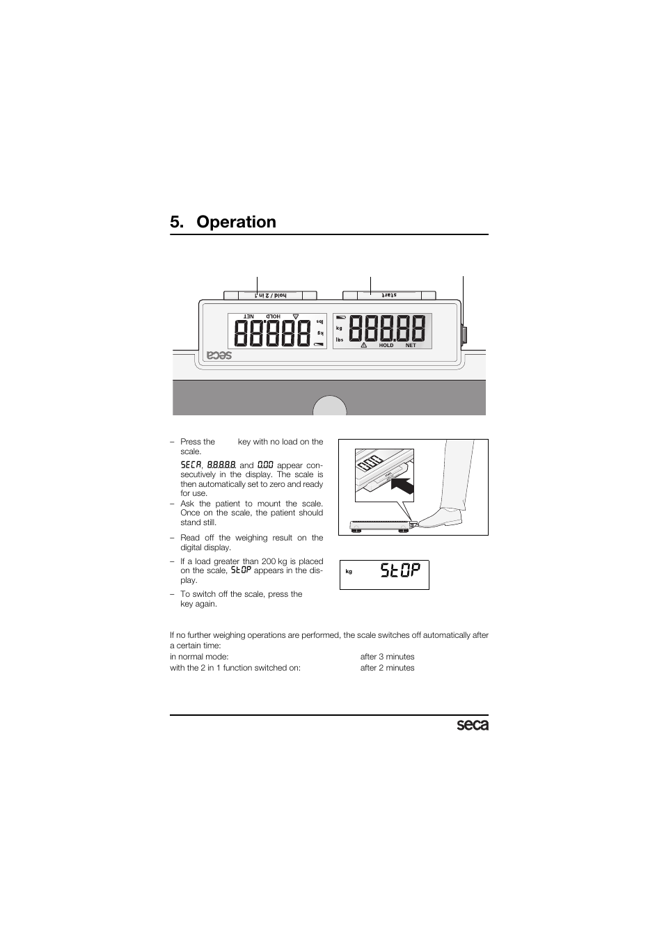 Operation, Controls and displays, How to weigh properly | Automatic switch-off/stand-by mode, St0p | Seca 878 User Manual | Page 16 / 139