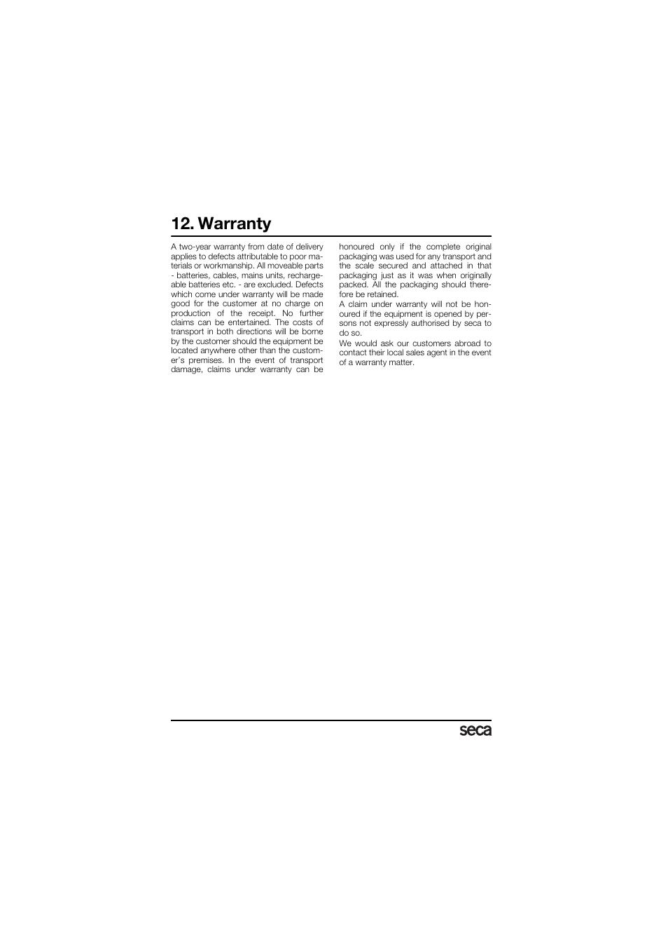 Warranty | Seca 878 User Manual | Page 22 / 139