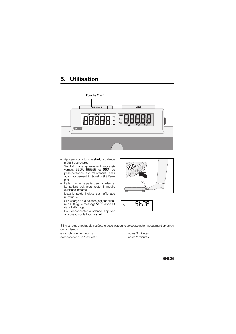 Utilisation, Eléments de commande et affichages, La manière correcte de peser | St0p | Seca 878 User Manual | Page 26 / 139