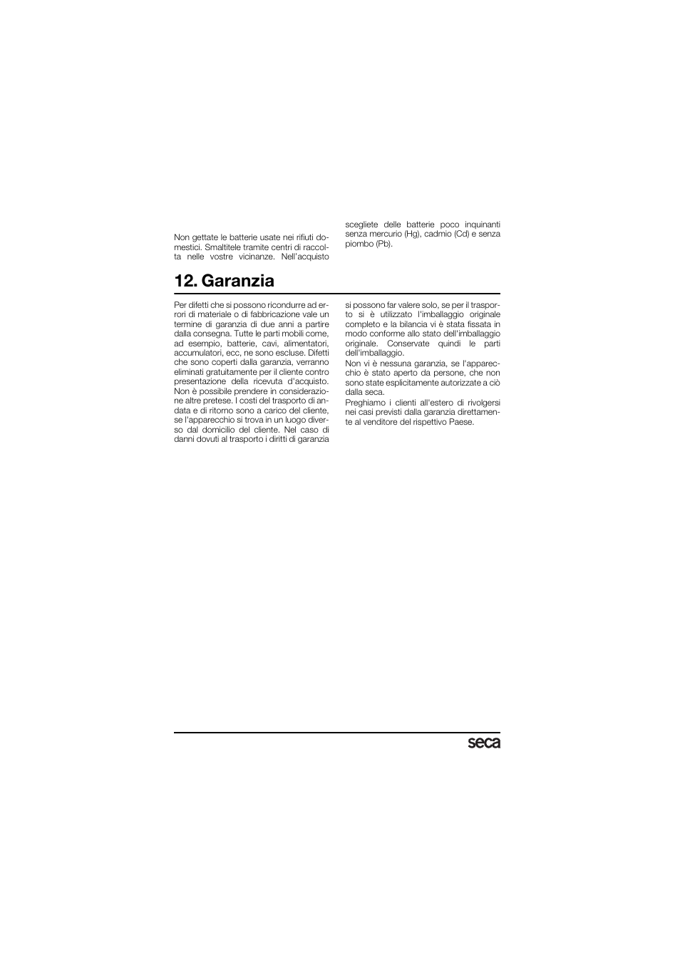 Batterie, Garanzia | Seca 878 User Manual | Page 42 / 139